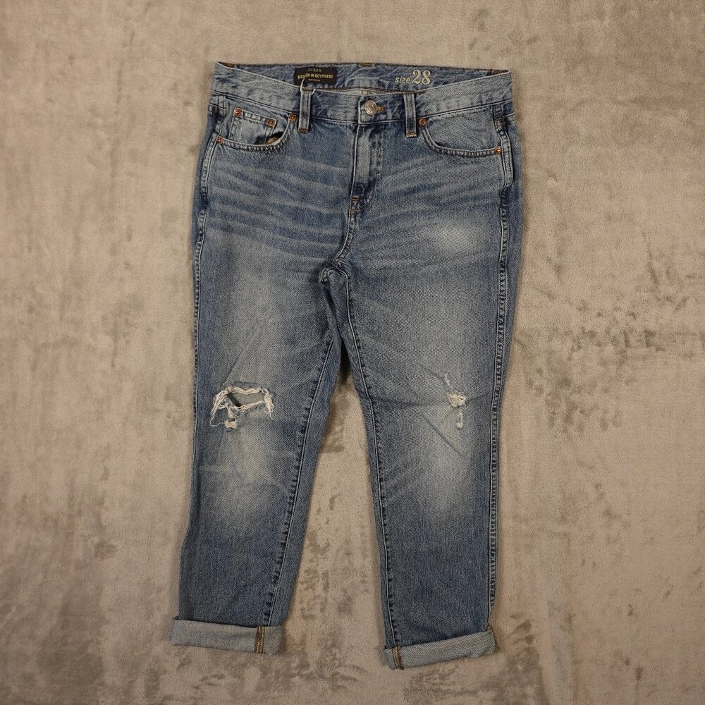 J Crew jeans broken in boyfriend women's 28 blue denim distressed‎